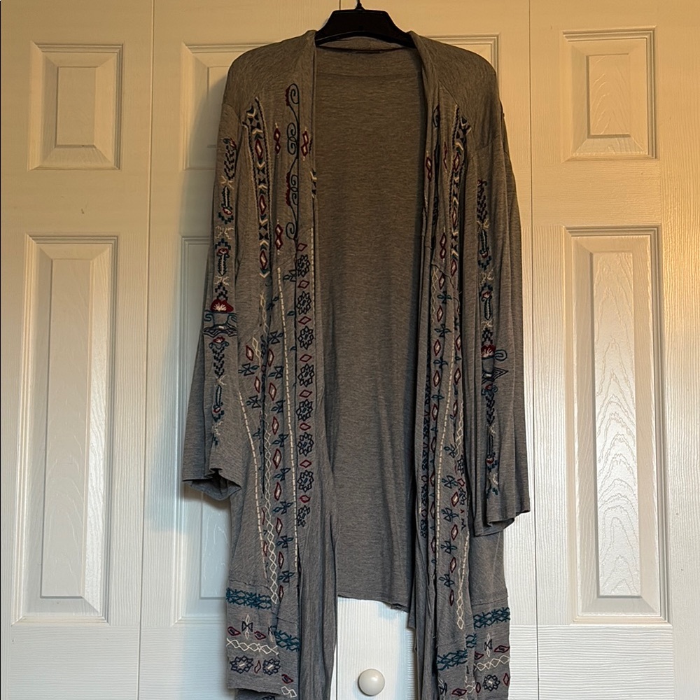 Embroidered Gray Cardigan